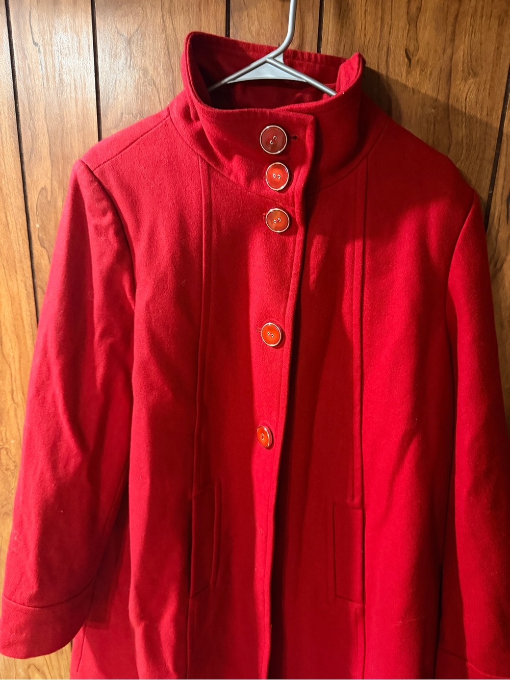 Chadwicks Bright Red Stand-Collar Pea Coat